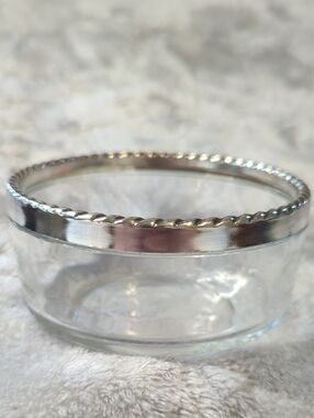 Bormioli Rocco Italian Glass Bowl/Candy Dish Silver Plate Rope Rim Italy 4.25"